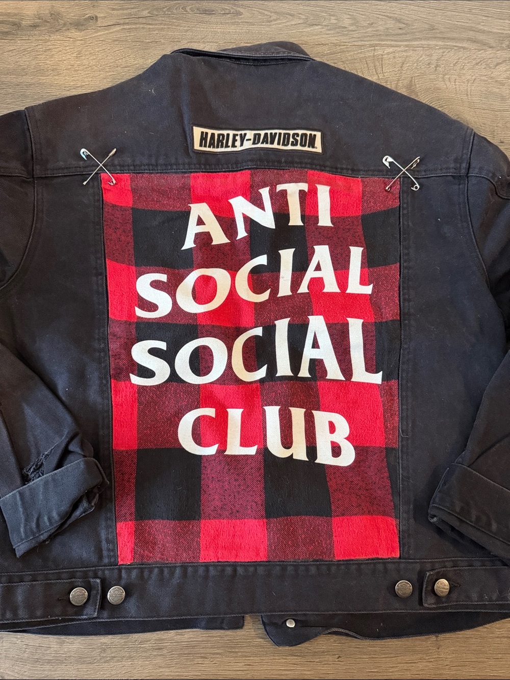 Custom Anti Social Social Club Denim Jacket Harley Davidson Vintage